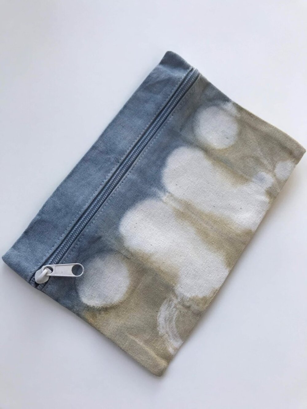 NWT Handmade Shibori Tie Dyed Zipper Pouch: Cotton Canvas Travel Bag, Blue Green